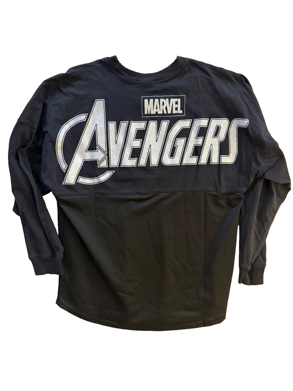 Marvel Avengers Black Mesh Spirit Jersey Universal Studios Silver Bling Size M